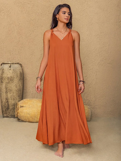 Ruched Twisted Back Sleeveless Maxi Cami Dress-Nordavory