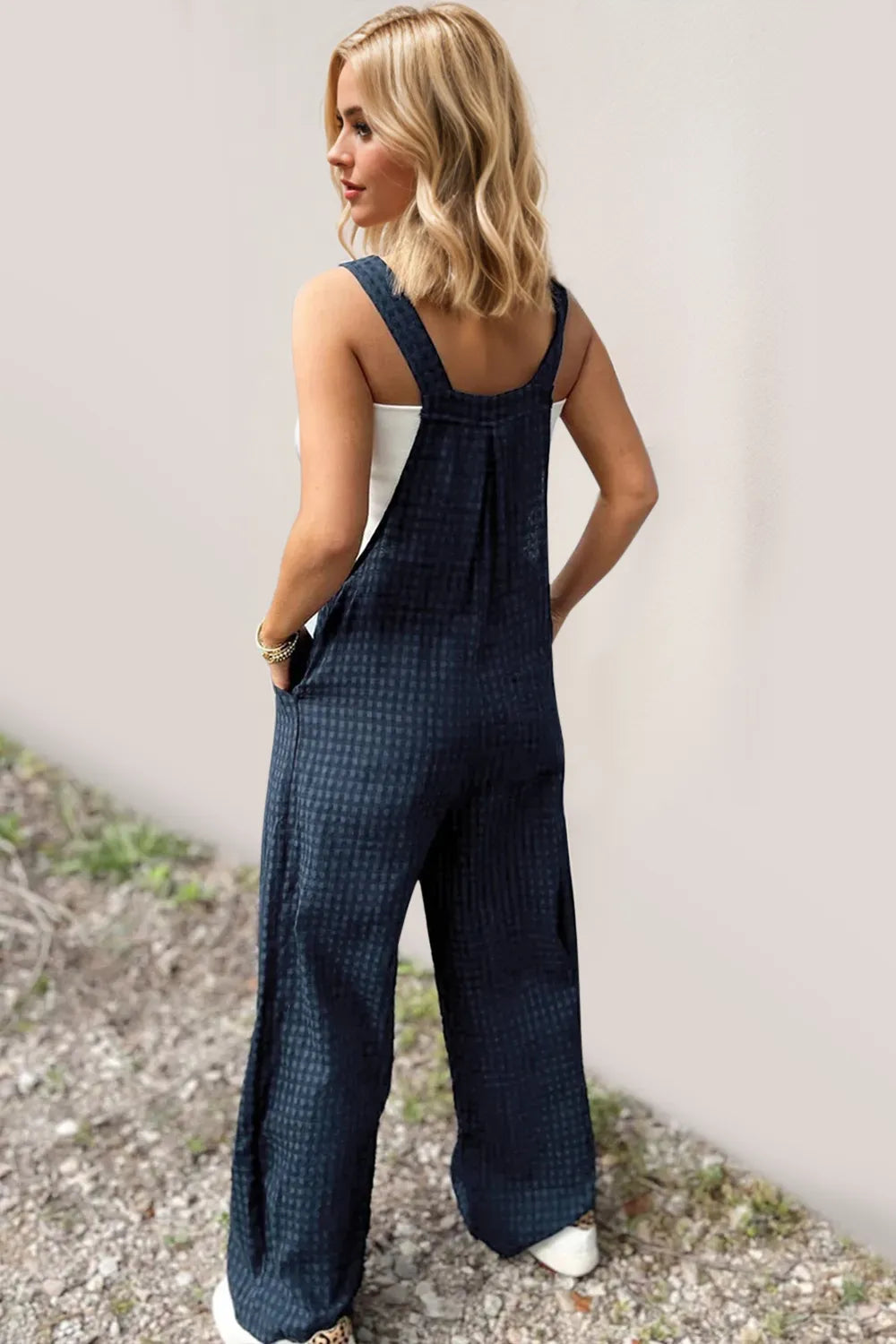 Oh Full Size Plaid Wide Leg Overalls with Pockets-Nordavory