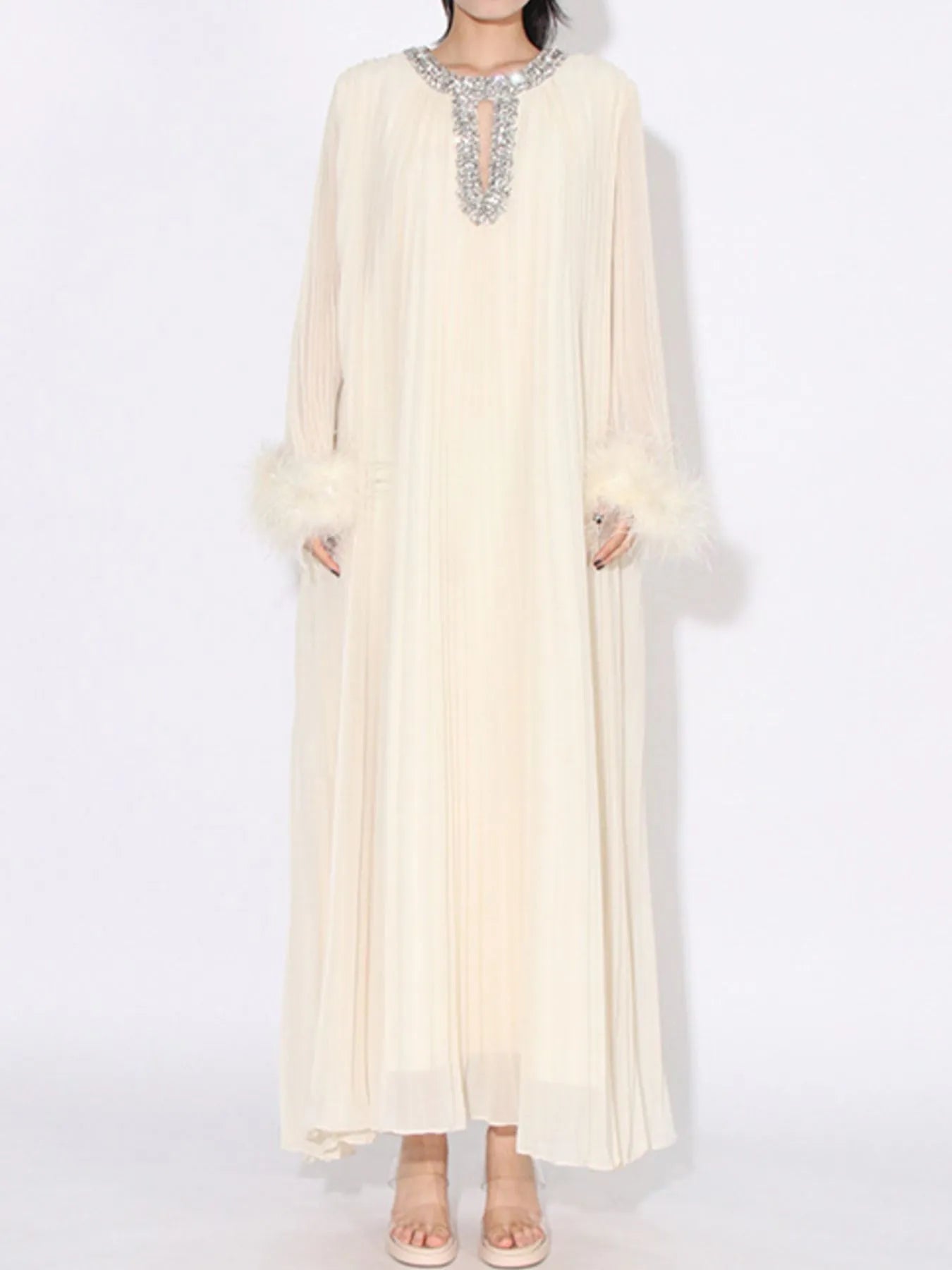 Rhinestone Long Sleeve Maxi Dress-Nordavory