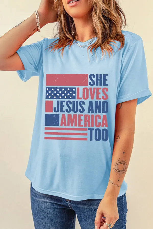 Patriotic US Flag Round Neck Short Sleeve T-Shirt-Nordavory