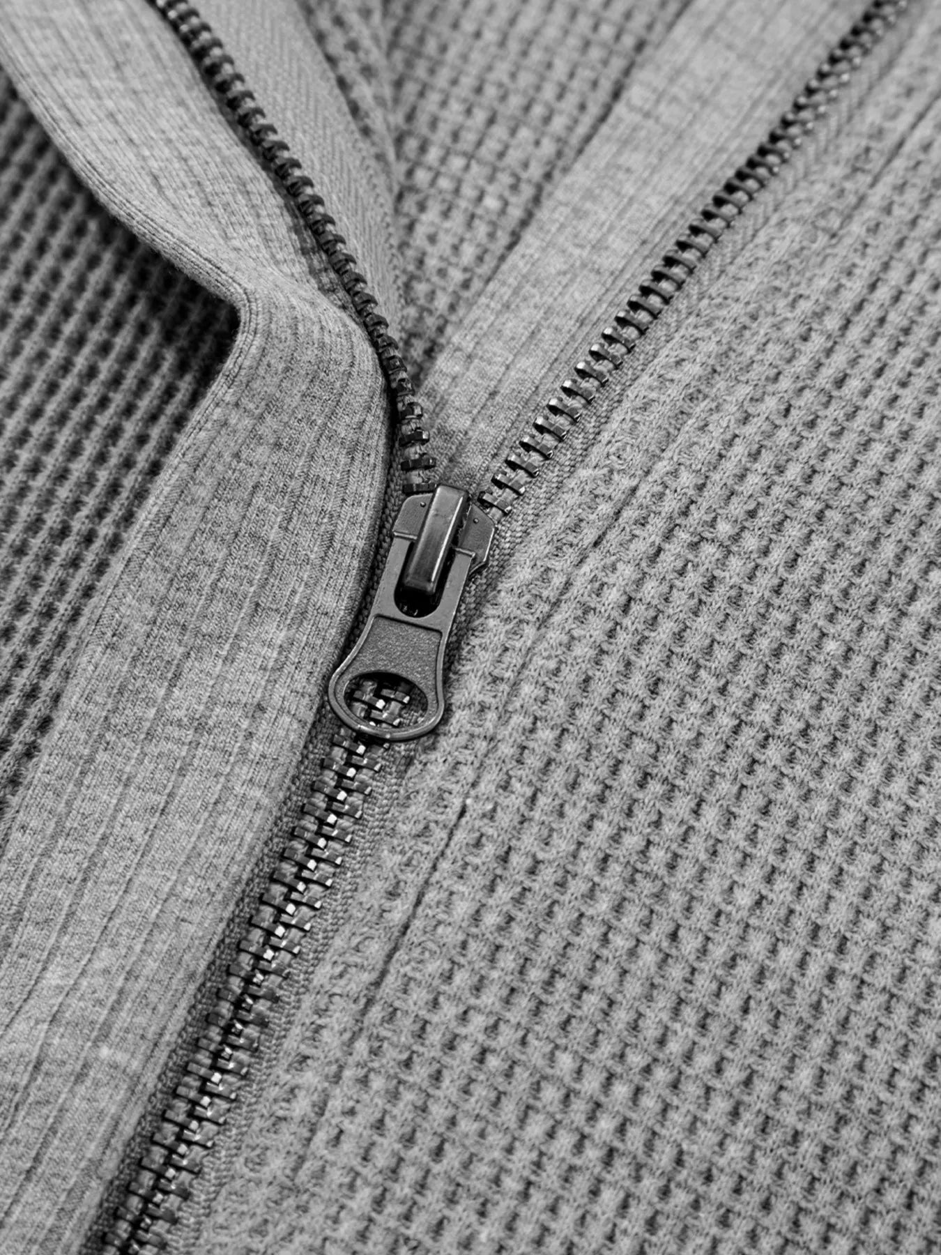 Waffle Splicing Zip Up Front Button Hooded Jacket-Nordavory
