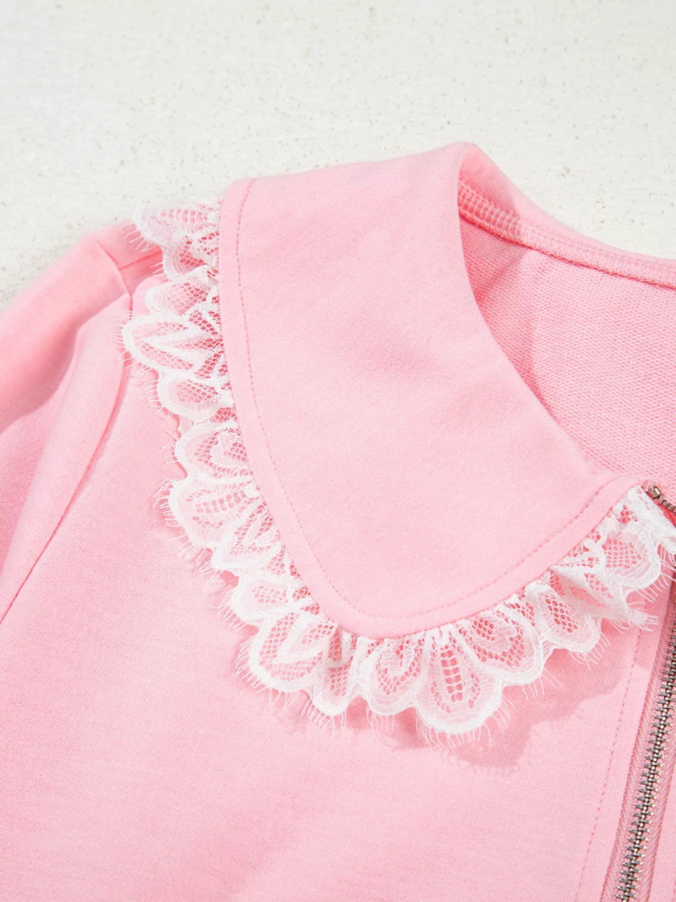 Peter Pan Lace Embellished Neck Sweatshirt and Skirt Two Piece Set-Nordavory