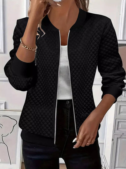Textured Zip Up Long Sleeve Jacket-Nordavory