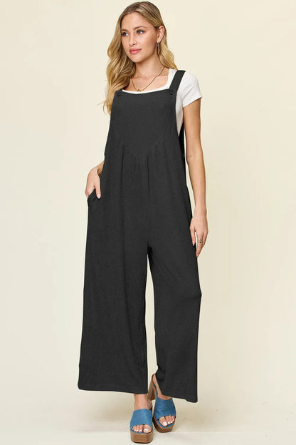 Double Take Full Size Texture Sleeveless Wide Leg Overall-Nordavory