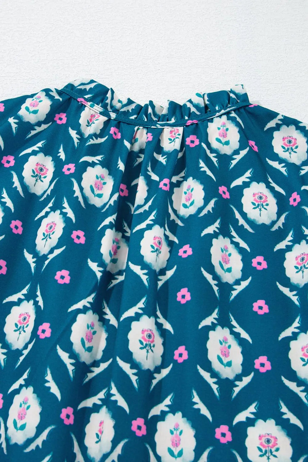 Printed Tie Neck Ruffled Cap Sleeve Dress-Nordavory