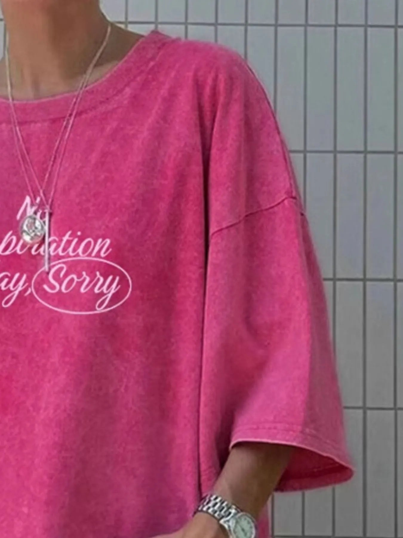 Letter Round Neck Short Sleeve T-Shirt-Nordavory