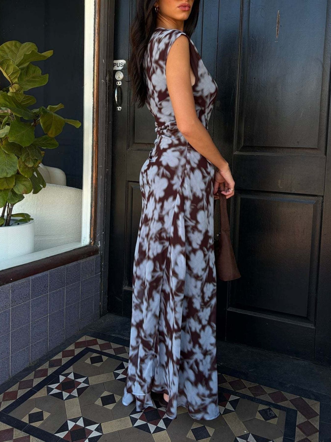 One-Shoulder Floral Print Maxi Dress-Nordavory