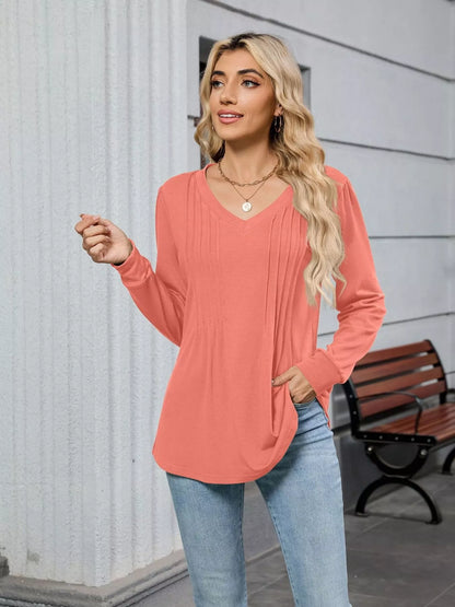 V-Neck Long Sleeve Relaxed Fit T-Shirt-Nordavory