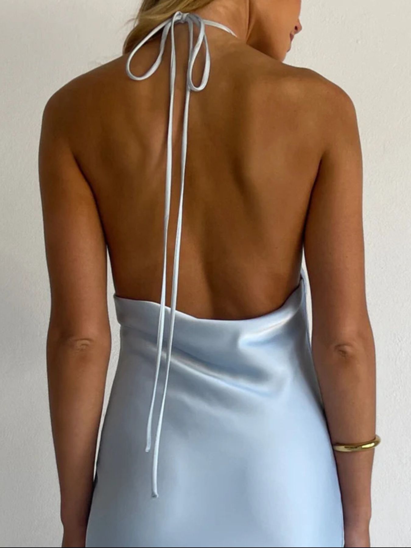 Halter Neck Satin Maxi Dress-Nordavory