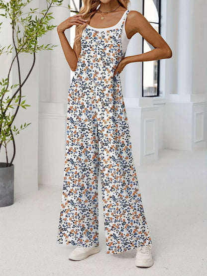 Full Size Floral Print Wide Leg Casual Jumpsuit Plus Size-Nordavory