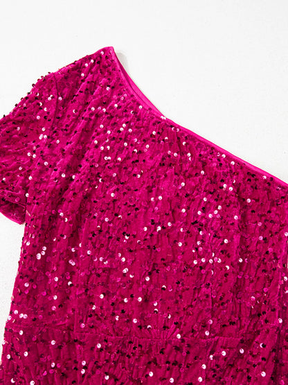 Sequin One-Shoulder Dress with High Slit-Nordavory