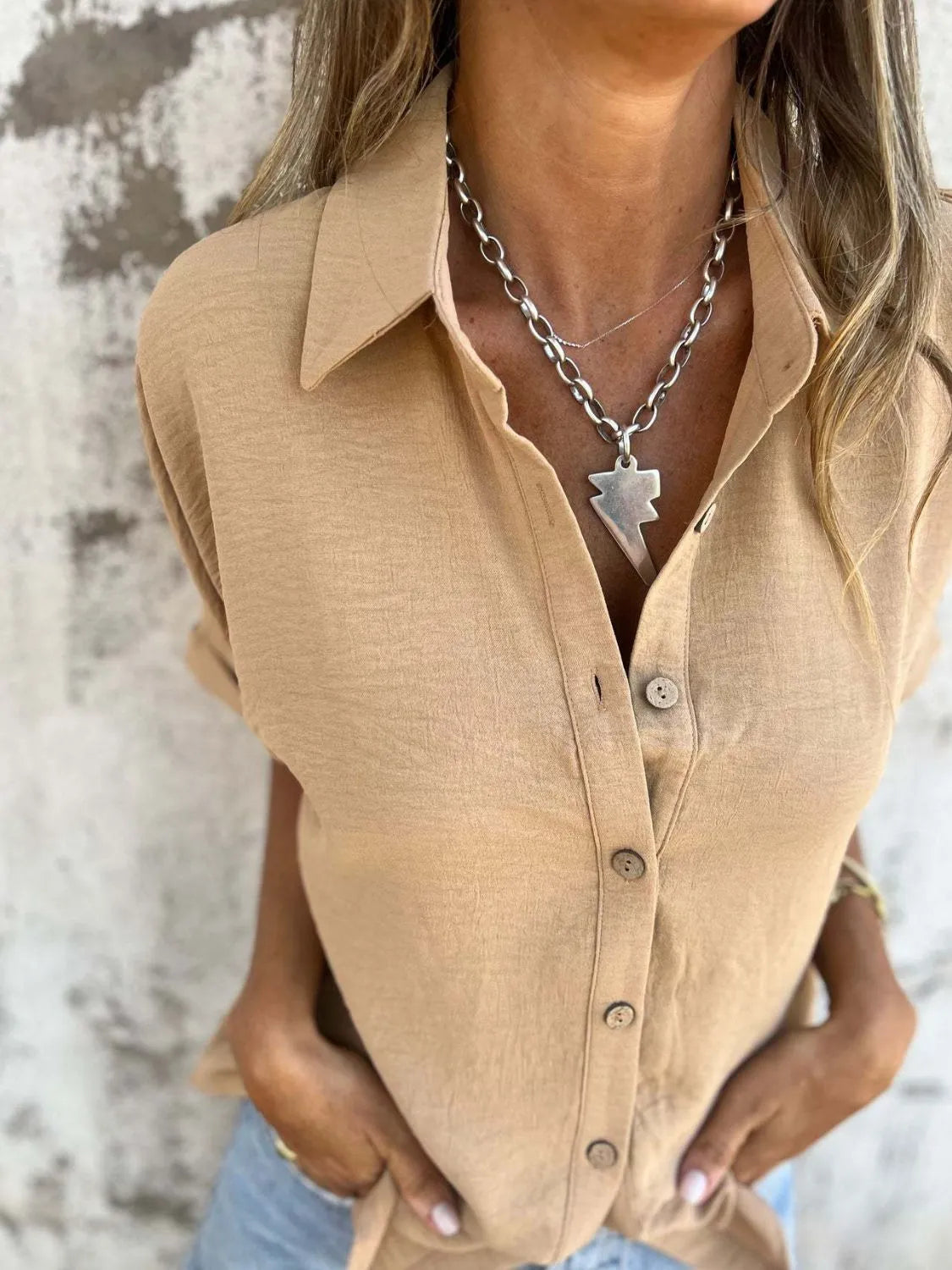 Full Size Collared Neck Half Sleeve Shirt Plus Size-Nordavory