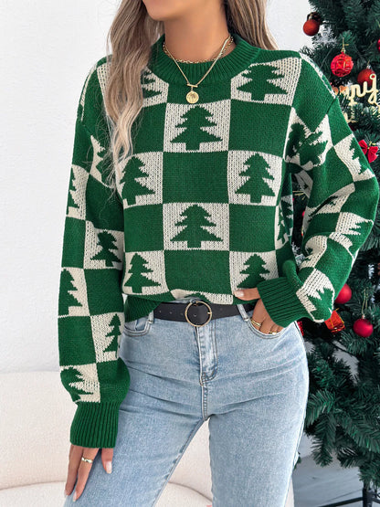 Christmas Tree Checkerboard Pattern Sweater-Nordavory
