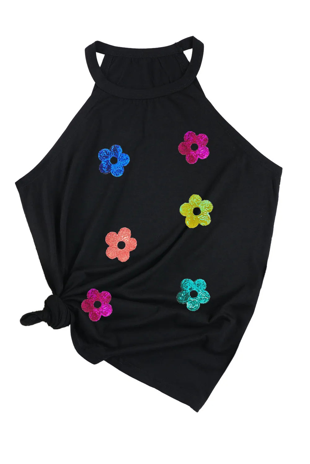 Sequin Flower Round Neck Tank-Nordavory