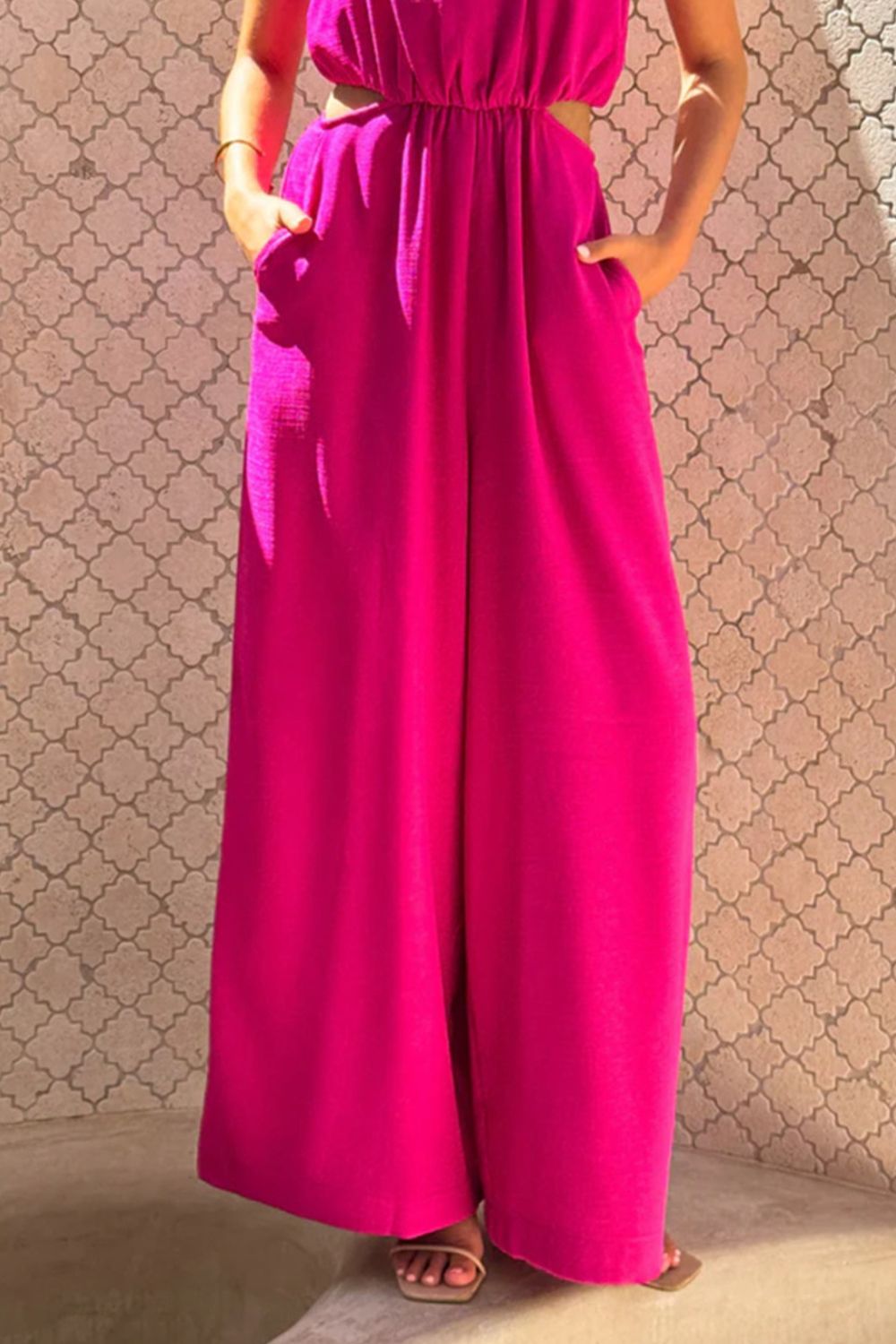 Cutout Sleeveless Wide Leg Jumpsuit-Nordavory