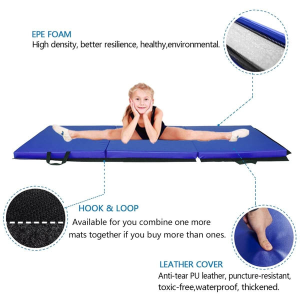 55"x24"x1.2" Tri-fold Gymnastics Yoga Mat with Hand Buckle Fitness & wellness nordavory