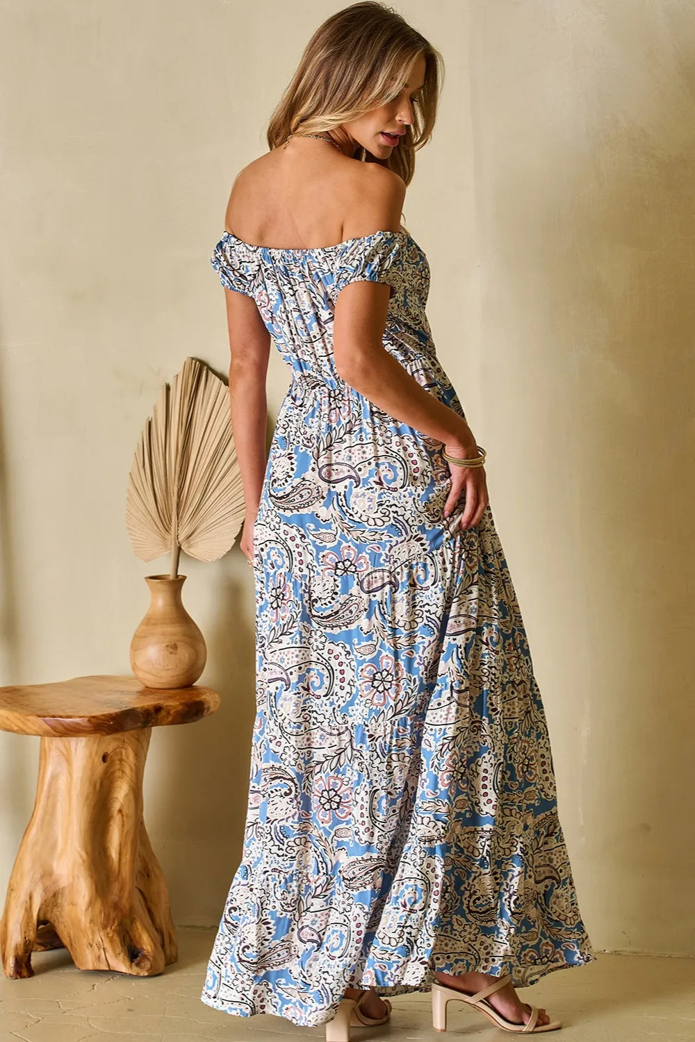 Printed Off-Shouder Short Sleeve Dress-Nordavory