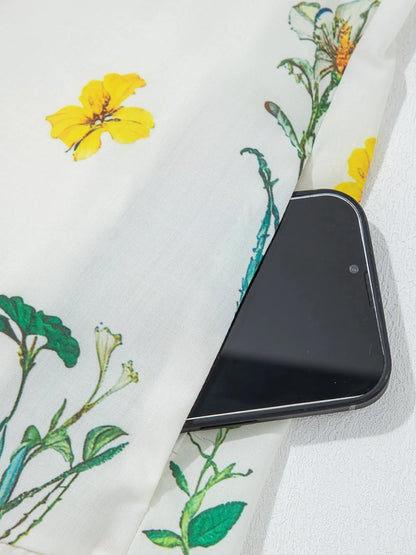 Floral Print Notched Short Sleeve Dress-Nordavory