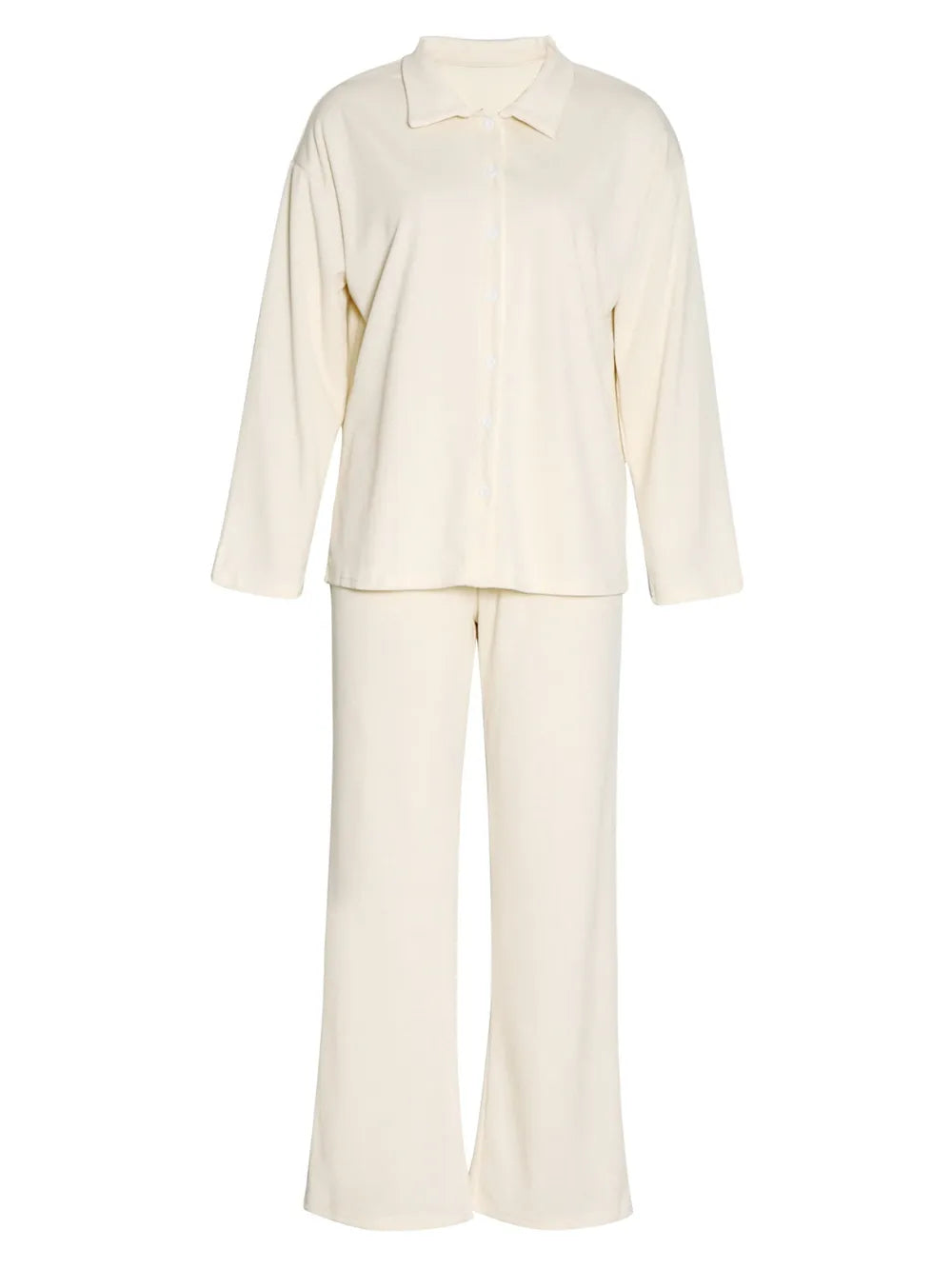 Collared Neck Long Sleeve Top and Drawstring Pants Set-Nordavory
