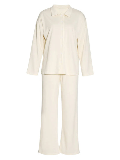 Collared Neck Long Sleeve Top and Drawstring Pants Set-Nordavory