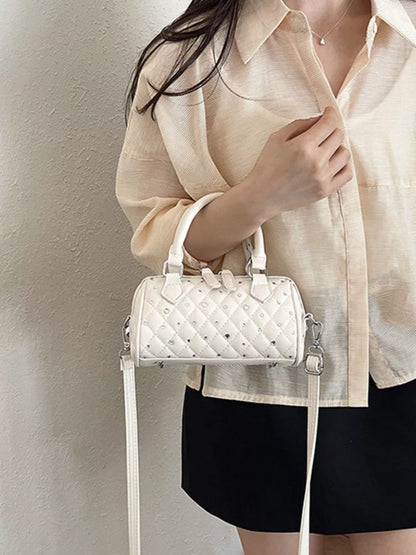 Quilted Barrel Handbag – Off-White PU Leather
