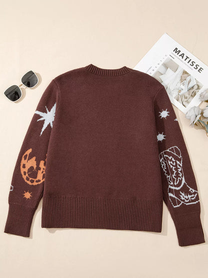 Cowgirl Round Neck Casual Sweater-Nordavory