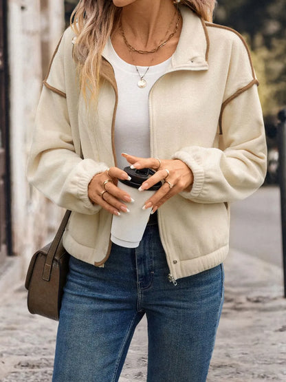 Perfee Zip Up Dropped Shoulder Polar Fleece Jacket-Nordavory
