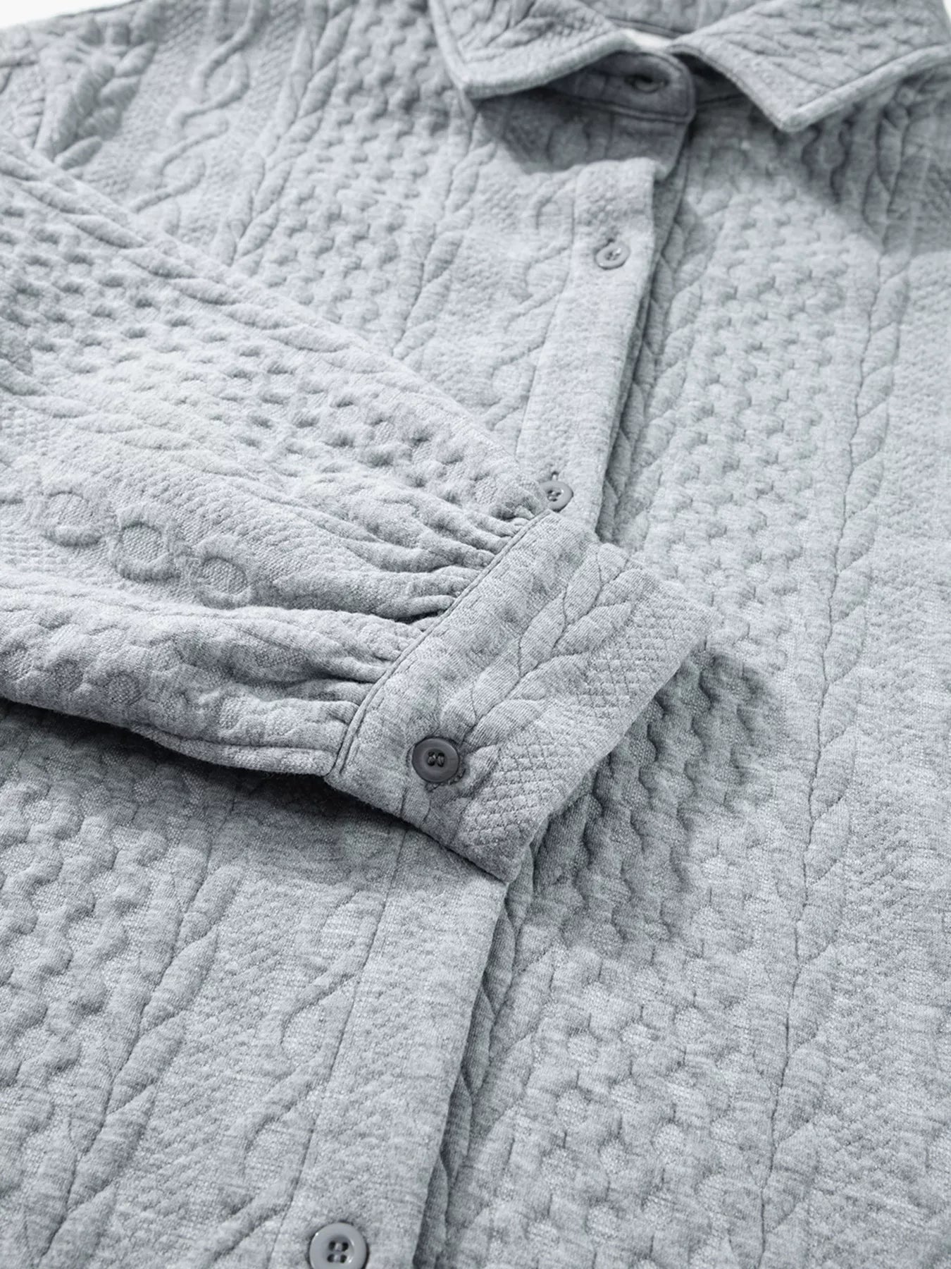 Cable Texture Puff Sleeve Loose Shacket-Nordavory