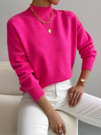 Mock Neck Dropped Shoulder Sweater-Nordavory
