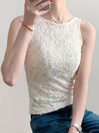 Lace Round Neck Tank-Nordavory