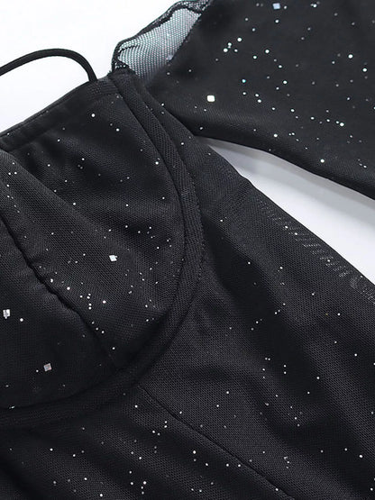Glitter Mini Dress with Sleeves-Nordavory
