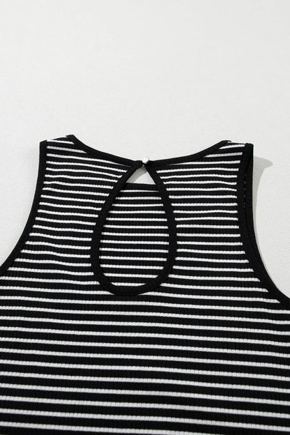 Striped Ribbed Round Neck Tank-Nordavory
