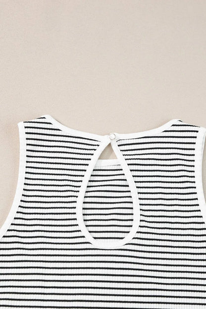 Striped Ribbed Round Neck Tank-Nordavory