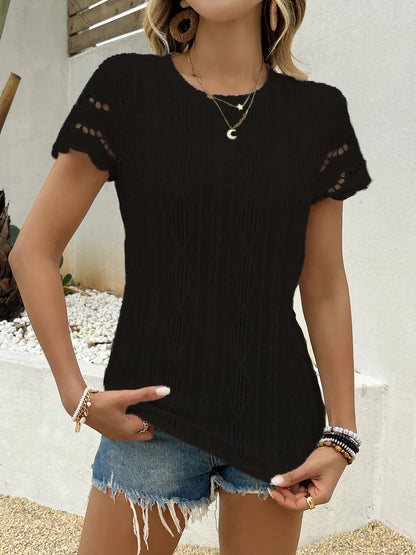 Crochet Lace Short Sleeve T-Shirt-Nordavory