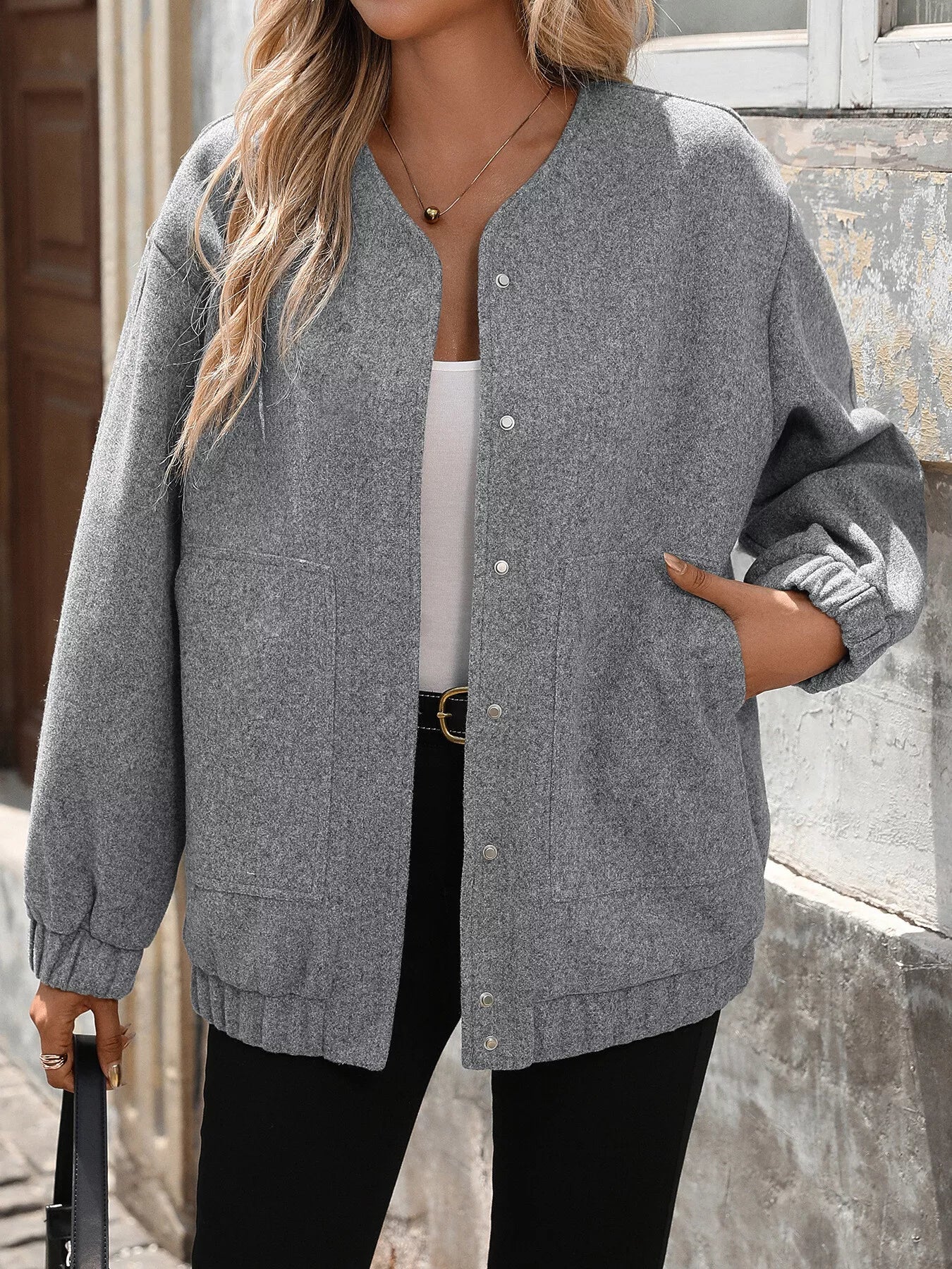 Snap Down Dropped Shoulder Jacket-Nordavory