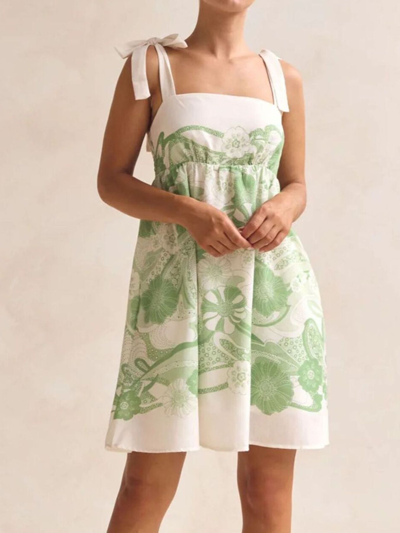 Printed Tie Shoulder Mini Dress-Nordavory