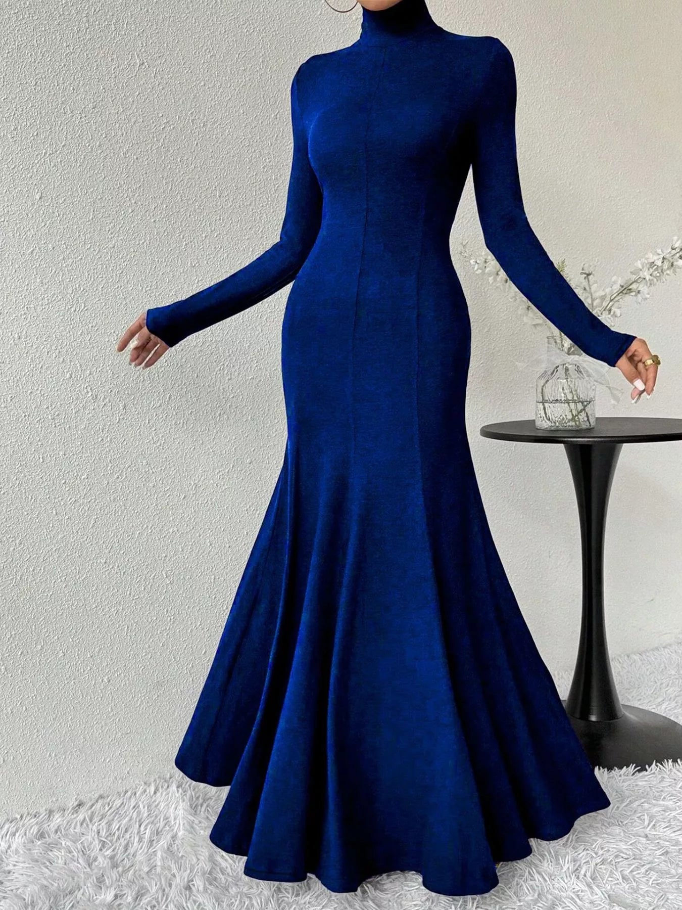Turtleneck Long Sleeve Maxi Mermaid Dress-Nordavory