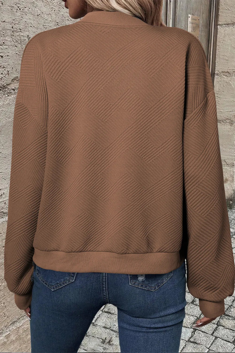Textured Zip Up Baseball Collar Jacket-Nordavory
