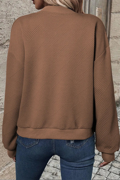 Textured Zip Up Baseball Collar Jacket-Nordavory