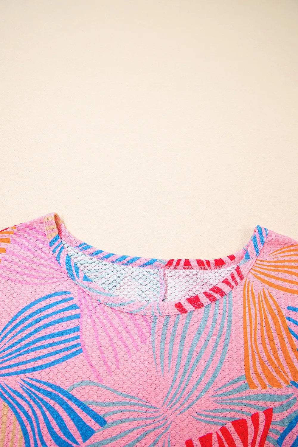 Printed Waffle Knit Oversized T-Shirt-Nordavory