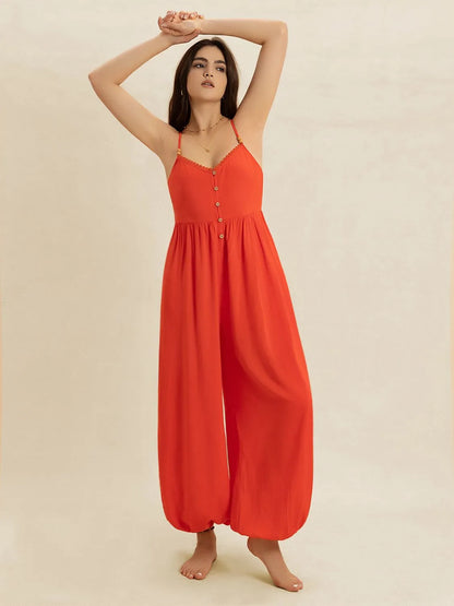 V-Neck Spaghetti Strap Jumpsuit-Nordavory