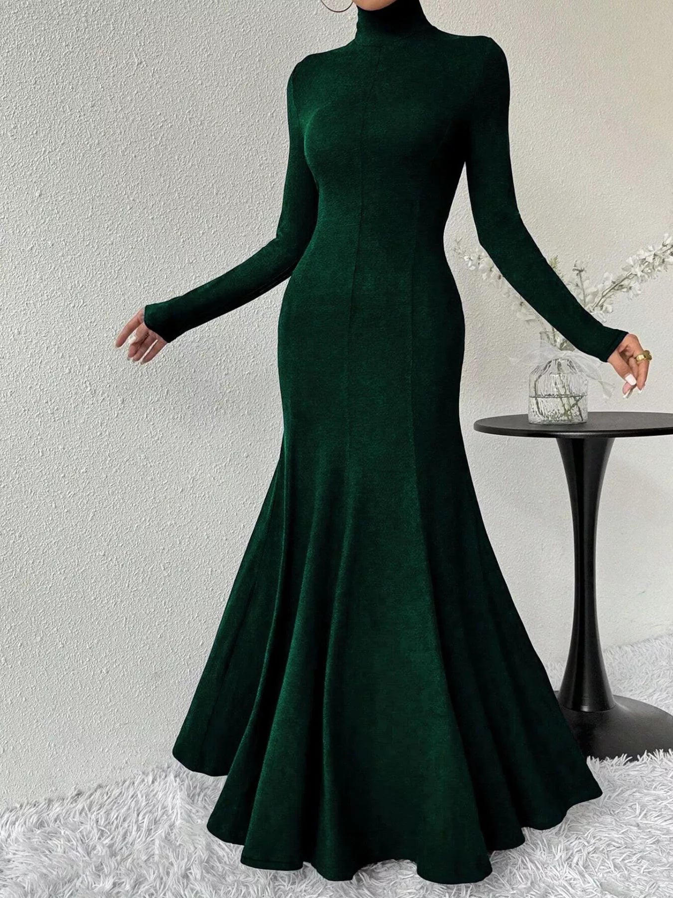 Turtleneck Long Sleeve Maxi Mermaid Dress-Nordavory