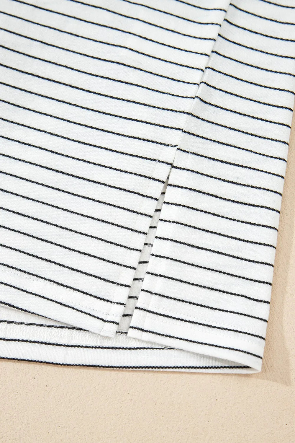 Stripe Cap Sleeve Crew Neck Casual Tee with Chest Pocket-Nordavory