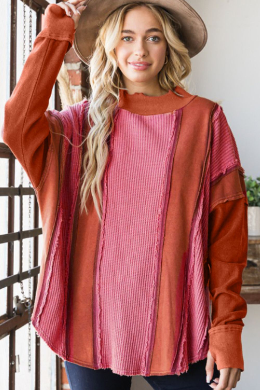 Color Block Exposed Seam Top-Nordavory