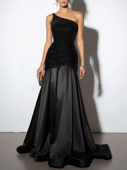 Single Shoulder Floor Length Dress-Nordavory