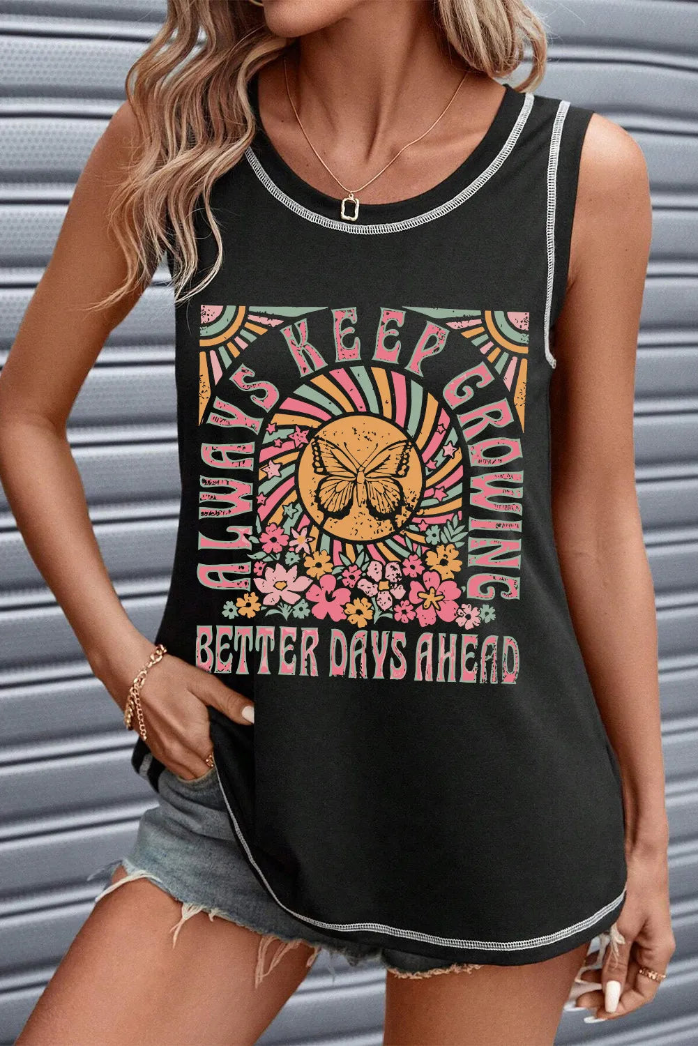 Graphic Round Neck Tank-Nordavory