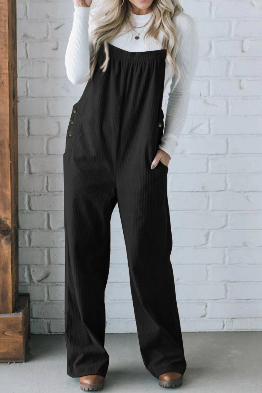 Square Neck Wide Strap Overalls-Nordavory
