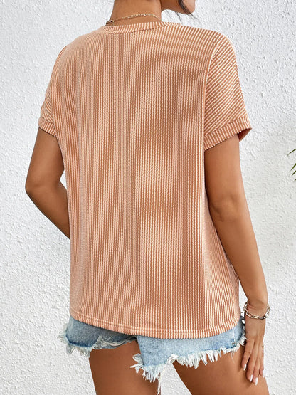 Ribbed Contrast Pocket T-Shirt-Nordavory