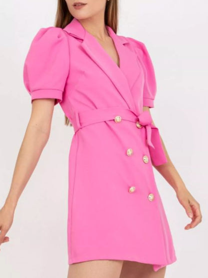 Blazer Style Tie Waist Mini Dress-Nordavory