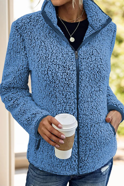 Pocketed Zip Up Turtleneck Jacket-Nordavory